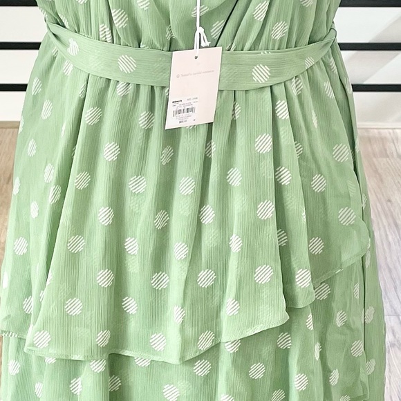 NWT XS L LC Lauren Conrad, white and mint green polkadot, midi high low dress - Picture 7 of 10